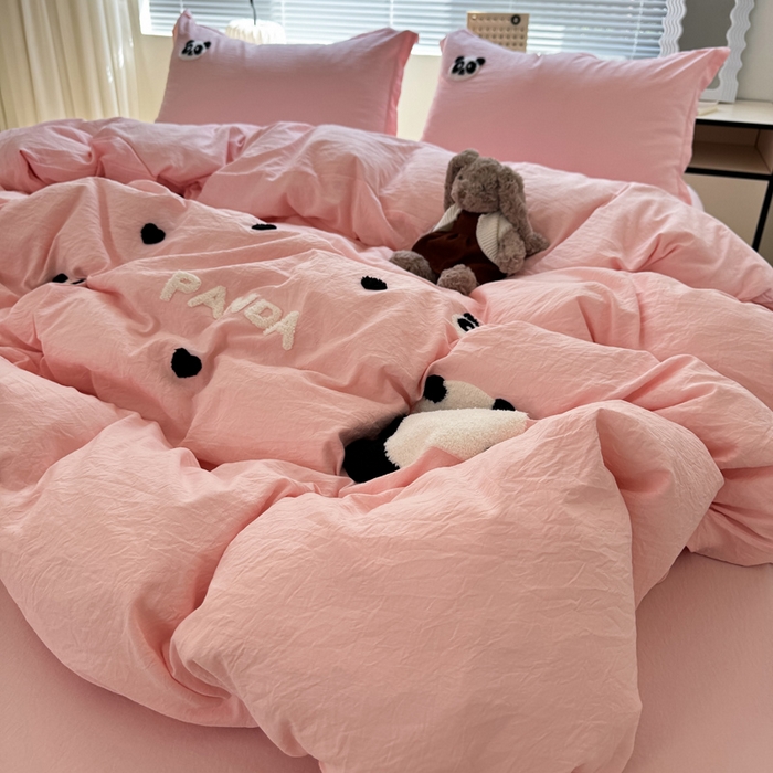 91家纺网 家纺一手货源 找家纺 布可家纺 2025新款水洗棉毛巾绣四件套 熊猫嘟嘟-玉