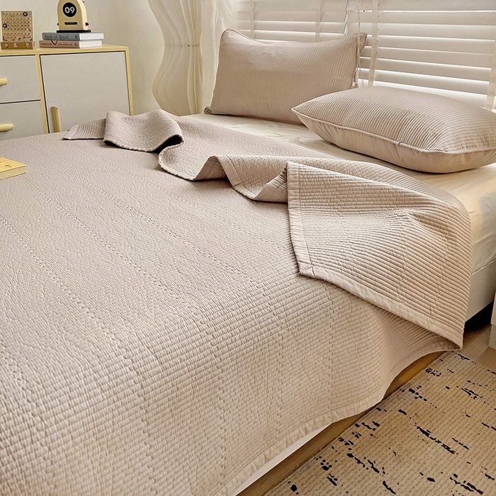 91家纺网 家纺一手货源 找家纺 羽爱家纺 2024新款双面纯色全棉水洗床盖 香槟色