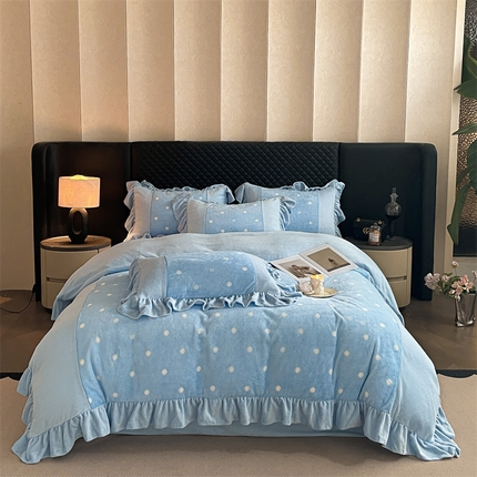 91家纺网 家纺一手货源 找家纺 爱家（原缔乐家居） 2024新款高克重兔毛绒印花四件套--茜茜公主 茜茜公主-天空兰