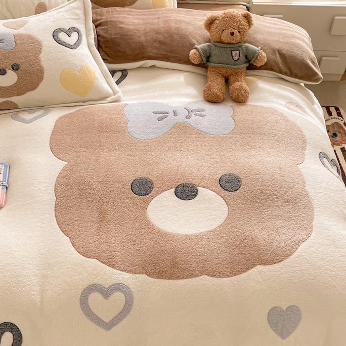 91家纺网 家纺一手货源 找家纺 川悦生活 2024新款大版雪花绒四件套-风格二 好运熊宝