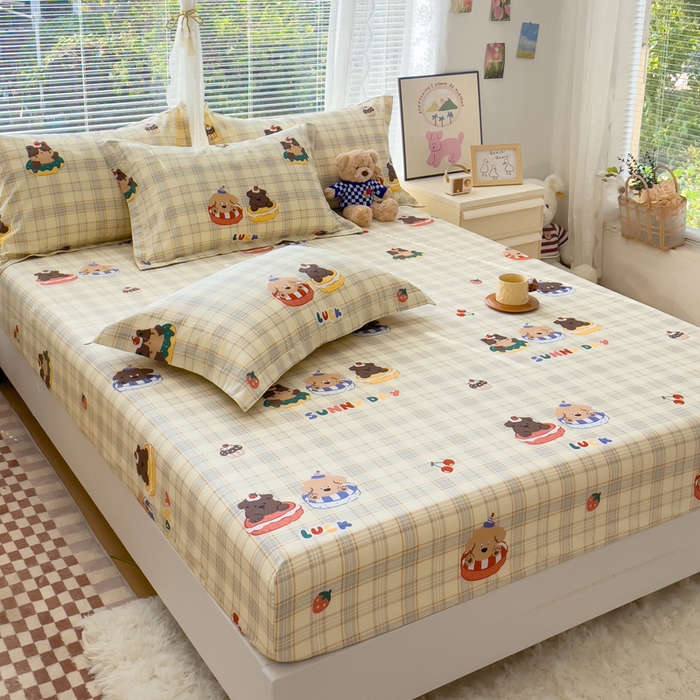 91家纺网 家纺一手货源 找家纺 春雨家居 2024新款全棉喷气印花系列单床笠 萌趣时光