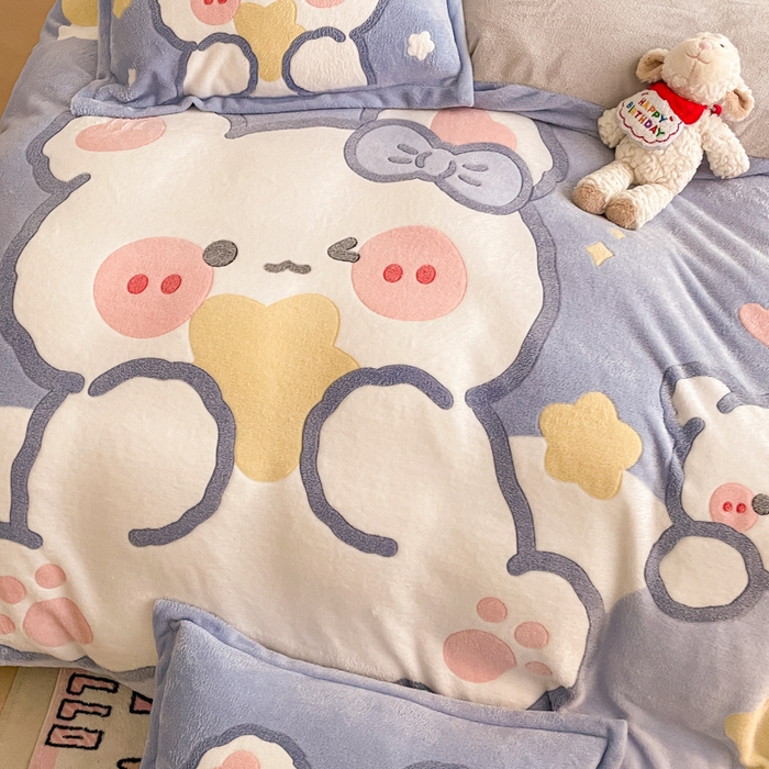 91家纺网 家纺一手货源 找家纺 川悦生活 2024新款大版雪花绒四件套-风格二 朵熊系