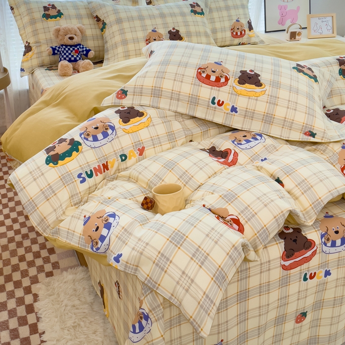 91家纺网 家纺一手货源 找家纺 春雨家居 2024新款全棉喷气印花系列单被套 萌趣时光