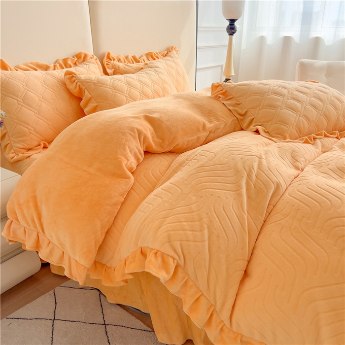 91家纺网 家纺一手货源 找家纺 十个点家纺 2024新款牛奶绒夹棉床盖四件套-唯美系列 唯美-秋桔