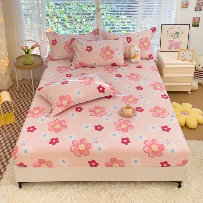 91家纺网 家纺一手货源 找家纺 春雨家居 2024新款全棉喷气印花系列单床笠 花之语