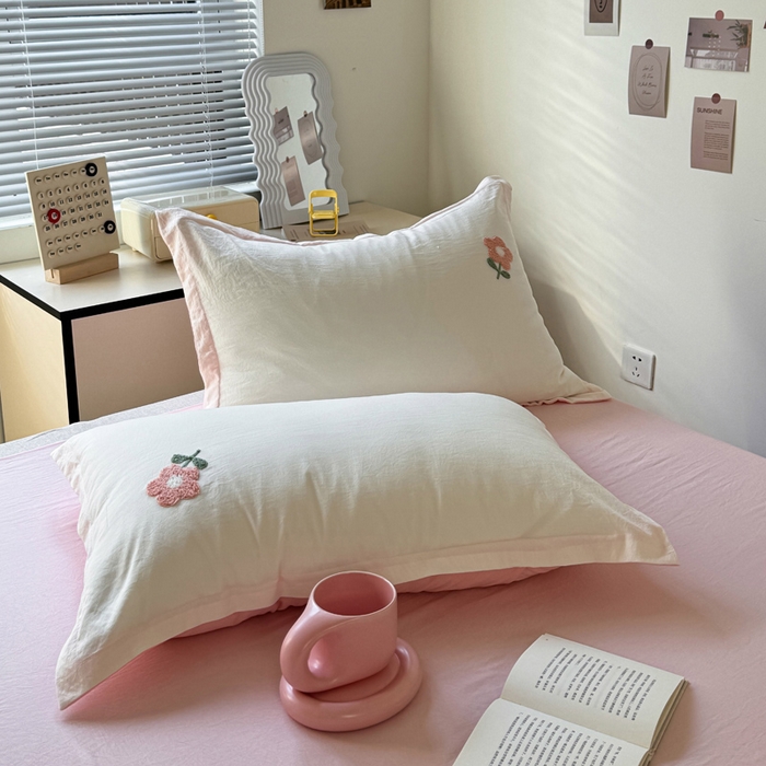 91家纺网 家纺一手货源 找家纺 布可家纺 2025新款水洗棉毛巾绣四件套 花儿朵朵-白玉