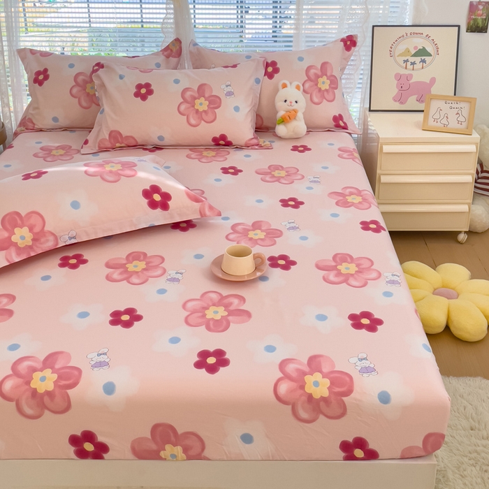 91家纺网 家纺一手货源 找家纺 春雨家居 2024新款全棉喷气印花系列单床笠 花之语