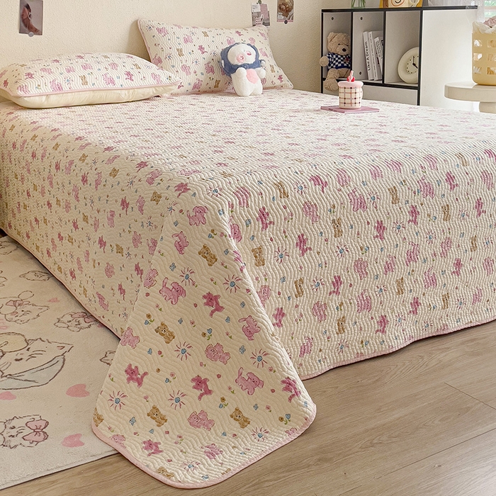 91家纺网 家纺一手货源 找家纺 羽爱家纺 2025全棉13372新疆棉花床盖三件套 粉色花火