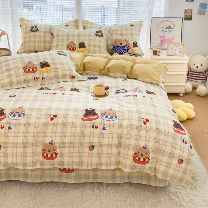 91家纺网 家纺一手货源 找家纺 春雨家居 2024新款全棉喷气印花四件套 萌趣时光