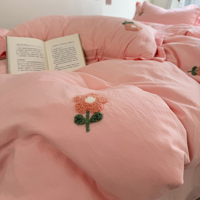 91家纺网 家纺一手货源 找家纺 布可家纺 2025新款水洗棉毛巾绣四件套 花儿朵朵-玉