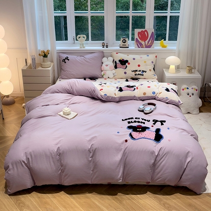 91家纺网 家纺一手货源 找家纺 （总）奈颜 2024新款冬季棉+绒毛巾绣四件套A版超柔水洗棉+B版加厚牛奶绒