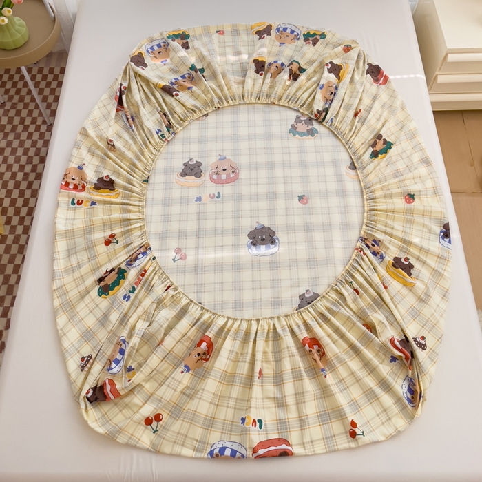 91家纺网 家纺一手货源 找家纺 春雨家居 2024新款全棉喷气印花系列单床笠 萌趣时光