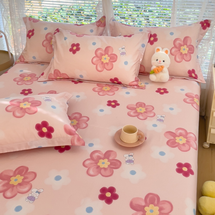 91家纺网 家纺一手货源 找家纺 春雨家居 2024新款全棉喷气印花系列单床笠 花之语