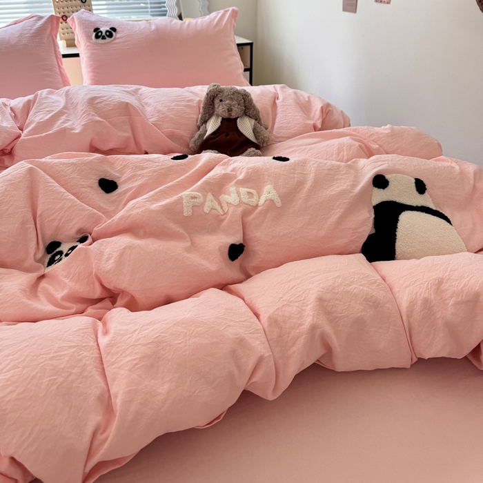 91家纺网 家纺一手货源 找家纺 布可家纺 2025新款水洗棉毛巾绣四件套 熊猫嘟嘟-玉