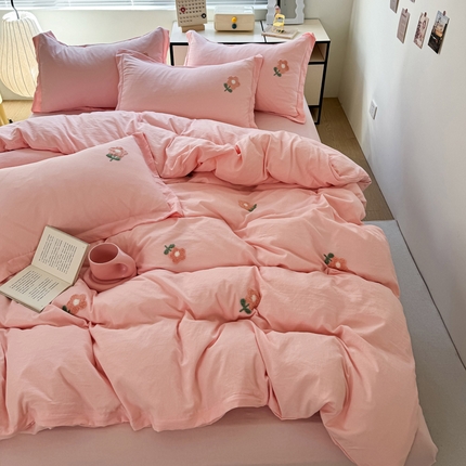 布可家纺 2025新款水洗棉毛巾绣四件套 花儿朵朵-玉