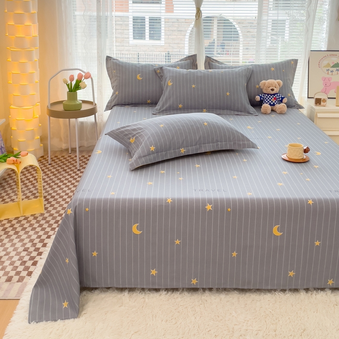 91家纺网 家纺一手货源 找家纺 春雨家居 2024新款全棉喷气印花系列单床单 星月