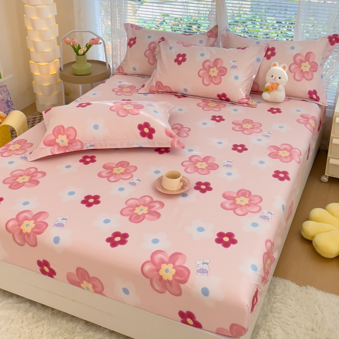 91家纺网 家纺一手货源 找家纺 春雨家居 2024新款全棉喷气印花系列单床笠 花之语