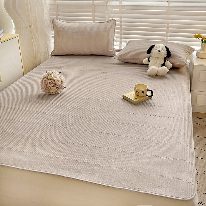 91家纺网 家纺一手货源 找家纺 羽爱2024新款全棉直角纯色床盖床垫 香槟色