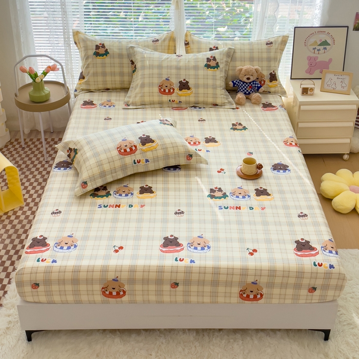 91家纺网 家纺一手货源 找家纺 春雨家居 2024新款全棉喷气印花系列单床笠 萌趣时光