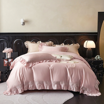 91家纺网 家纺一手货源 找家纺 时亿家居 2024新款法式100支天丝棉四件套-苍穹 苍穹甜粉