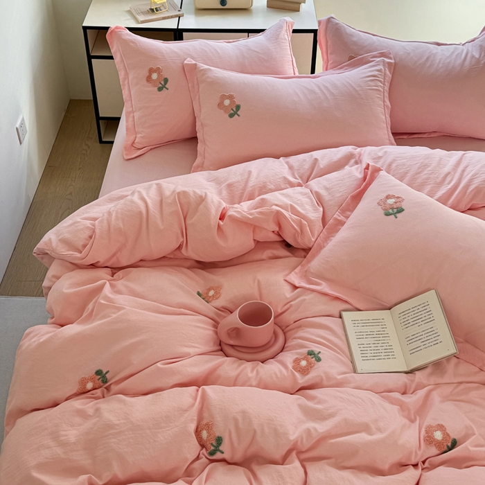 91家纺网 家纺一手货源 找家纺 布可家纺 2025新款水洗棉毛巾绣四件套 花儿朵朵-玉