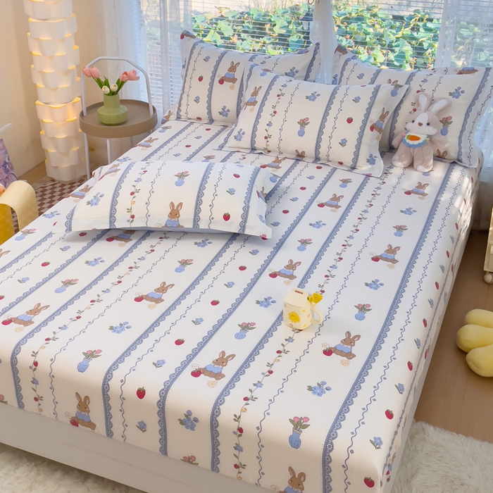 91家纺网 家纺一手货源 找家纺 春雨家居 2024新款全棉喷气印花系列单床笠 草莓花期