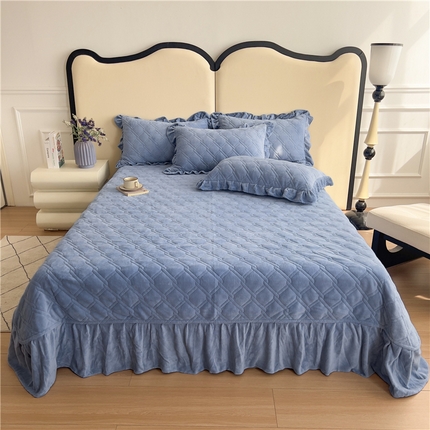 十个点家纺 2024新款牛奶绒夹棉床盖三件套-唯美系列 唯美-爱尔蓝