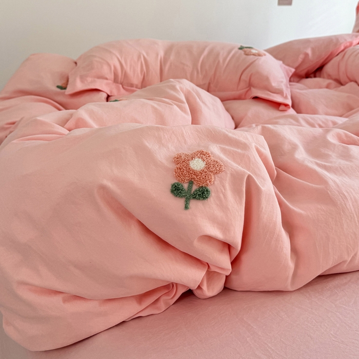 91家纺网 家纺一手货源 找家纺 布可家纺 2025新款水洗棉毛巾绣四件套 花儿朵朵-玉