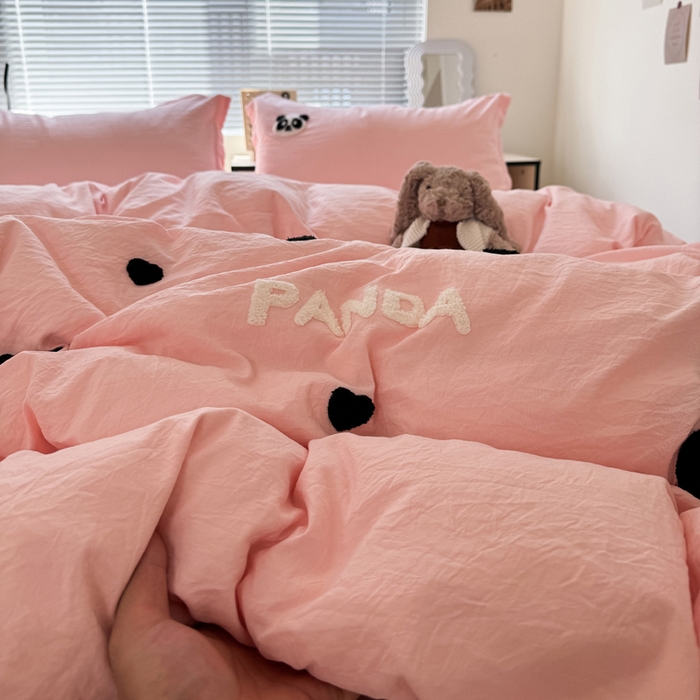 91家纺网 家纺一手货源 找家纺 布可家纺 2025新款水洗棉毛巾绣四件套 熊猫嘟嘟-玉