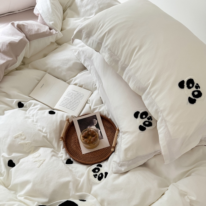 91家纺网 家纺一手货源 找家纺 布可家纺 2025新款水洗棉毛巾绣四件套 熊猫嘟嘟-奶茶