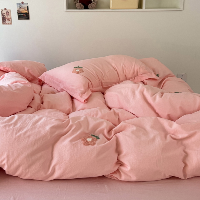 91家纺网 家纺一手货源 找家纺 布可家纺 2025新款水洗棉毛巾绣四件套 花儿朵朵-玉