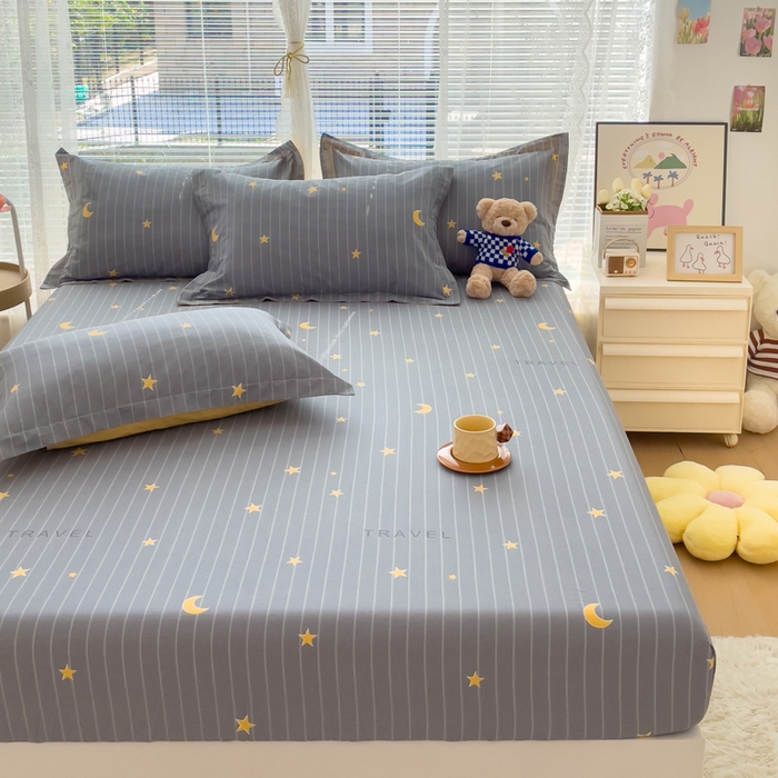 91家纺网 家纺一手货源 找家纺 春雨家居 2024新款全棉喷气印花系列单床笠 星月