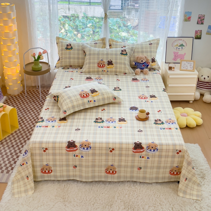 91家纺网 家纺一手货源 找家纺 春雨家居 2024新款全棉喷气印花系列单床单 萌趣时光