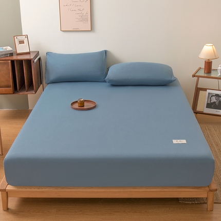 91家纺网 家纺一手货源 找家纺 暖季家纺 2025新款单层无印风防水床笠 防水-海水蓝