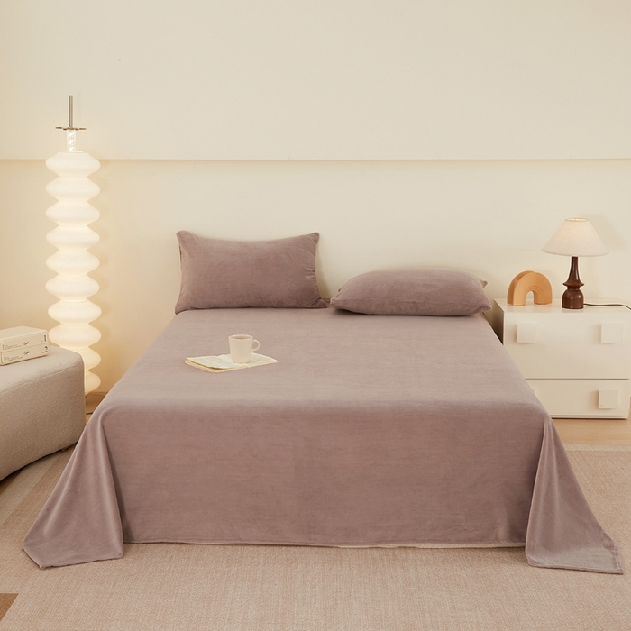 91家纺网 家纺一手货源 找家纺 首爱 2025新款纯色牛奶绒床单素色床单跨境外贸直播爆款 碳咖色