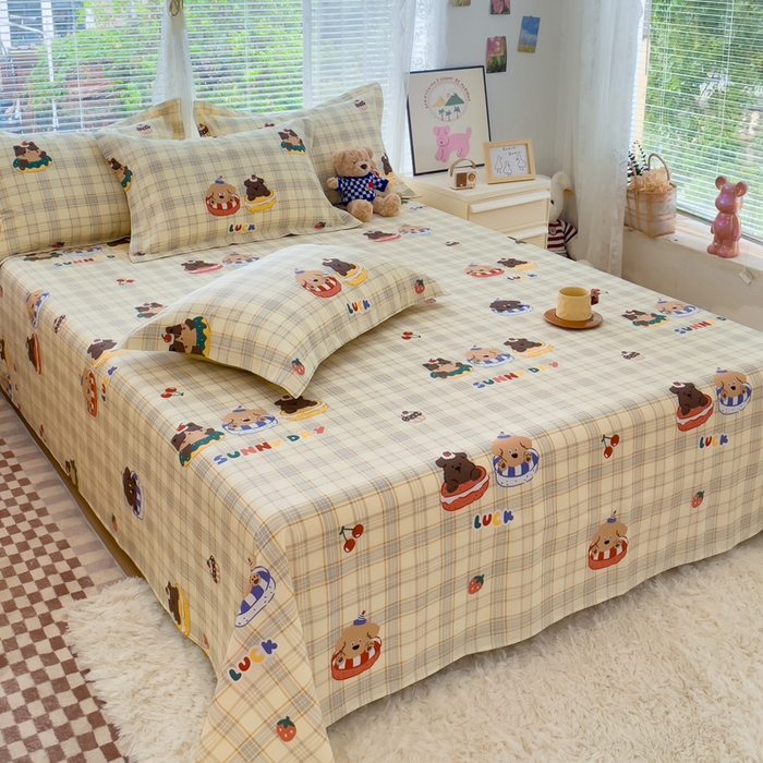 91家纺网 家纺一手货源 找家纺 春雨家居 2024新款全棉喷气印花系列单床单 萌趣时光