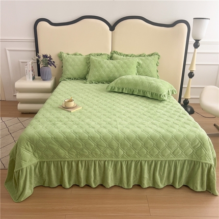 十个点家纺 2024新款牛奶绒夹棉床盖三件套-唯美系列 唯美-果绿
