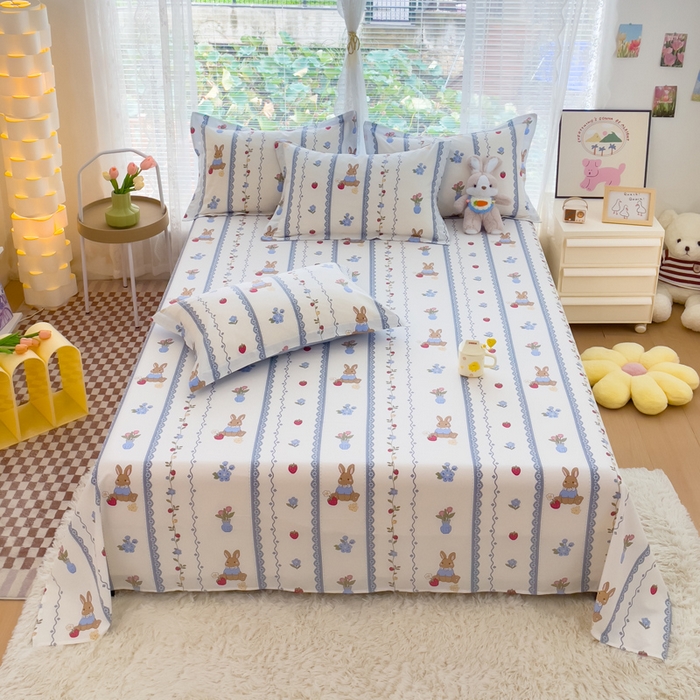 91家纺网 家纺一手货源 找家纺 春雨家居 2024新款全棉喷气印花系列单床单 草莓花期