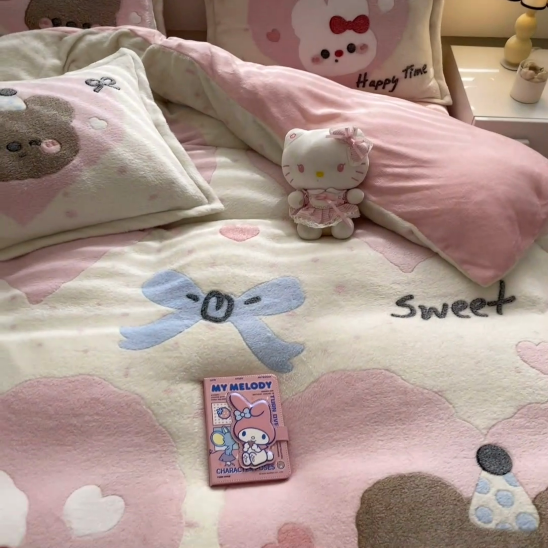 91家纺网 家纺一手货源 找家纺 川悦生活 2024新款大版雪花绒四件套-风格二 萌趣宝贝