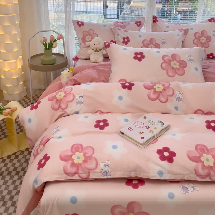 91家纺网 家纺一手货源 找家纺 春雨家居 2024新款全棉喷气印花四件套 花之语