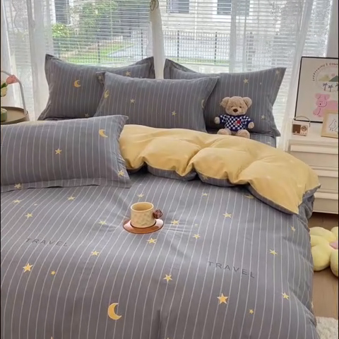 91家纺网 家纺一手货源 找家纺 春雨家居 2024新款全棉喷气印花四件套 星月