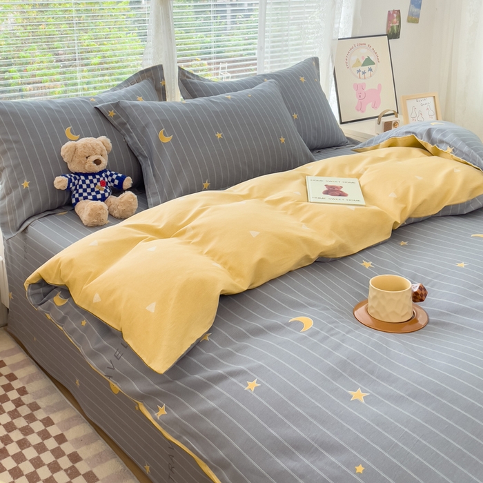 91家纺网 家纺一手货源 找家纺 春雨家居 2024新款全棉喷气印花四件套 星月