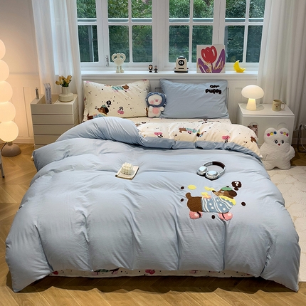 91家纺网 家纺一手货源 找家纺 （总）奈颜 2024新款冬季棉+绒毛巾绣四件套A版超柔水洗棉+B版加厚牛奶绒