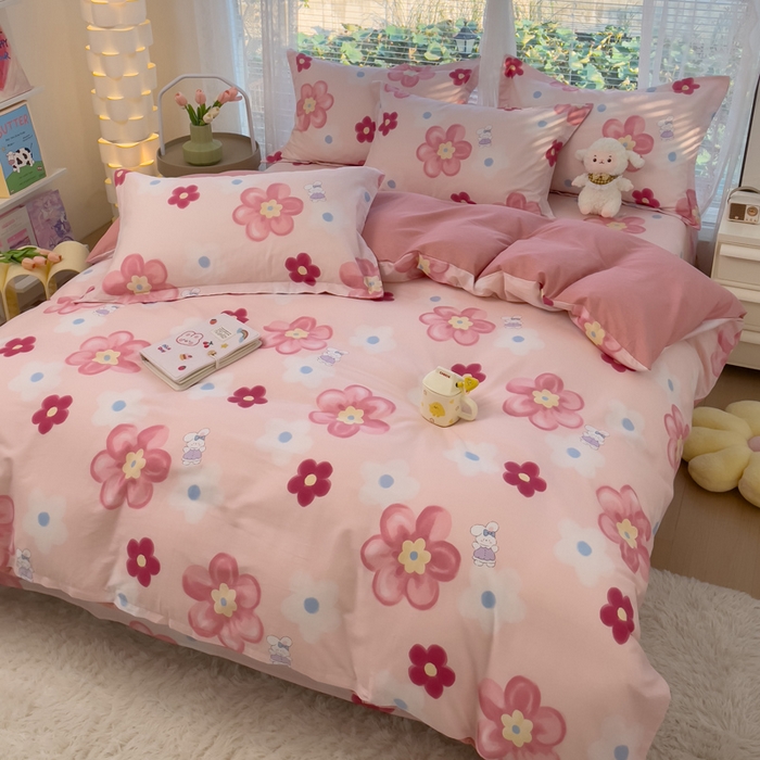 91家纺网 家纺一手货源 找家纺 春雨家居 2024新款全棉喷气印花四件套 花之语