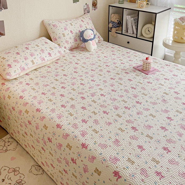 91家纺网 家纺一手货源 找家纺 羽爱家纺 2025全棉13372新疆棉花床盖四件套 粉色花火