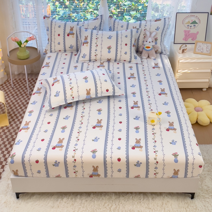 91家纺网 家纺一手货源 找家纺 春雨家居 2024新款全棉喷气印花系列单床笠 草莓花期