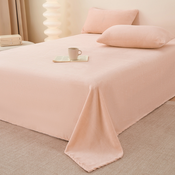 91家纺网 家纺一手货源 找家纺 棉乐町 2025新款纯色牛奶绒床单素色床单跨境外贸直播爆款 绯玉色