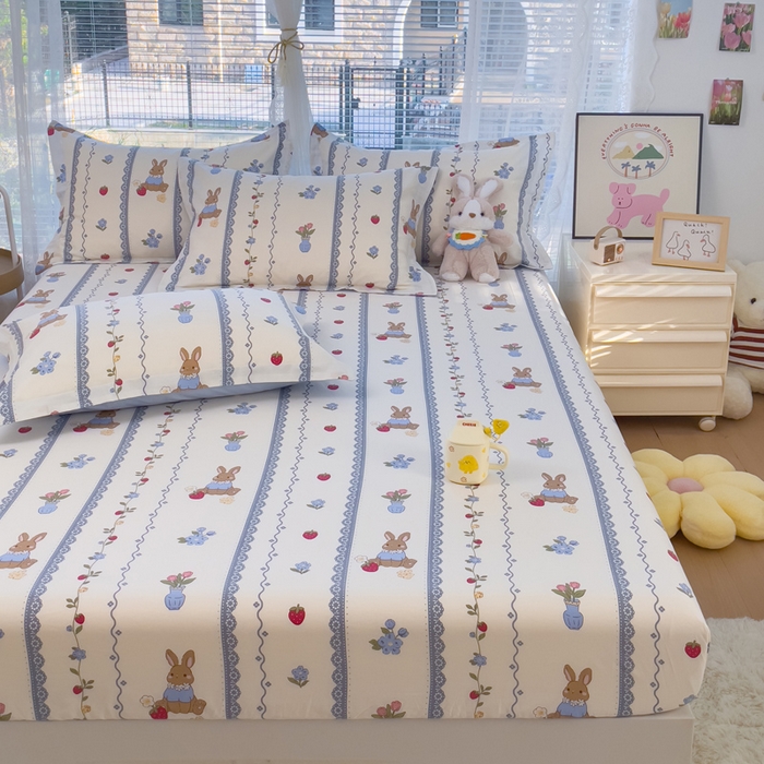 91家纺网 家纺一手货源 找家纺 春雨家居 2024新款全棉喷气印花系列单床笠 草莓花期