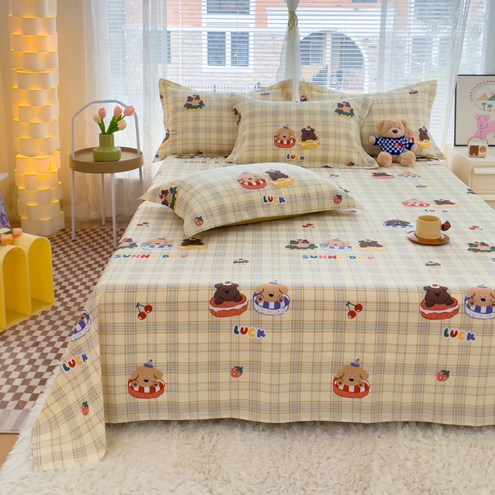 91家纺网 家纺一手货源 找家纺 春雨家居 2024新款全棉喷气印花系列单床单 萌趣时光