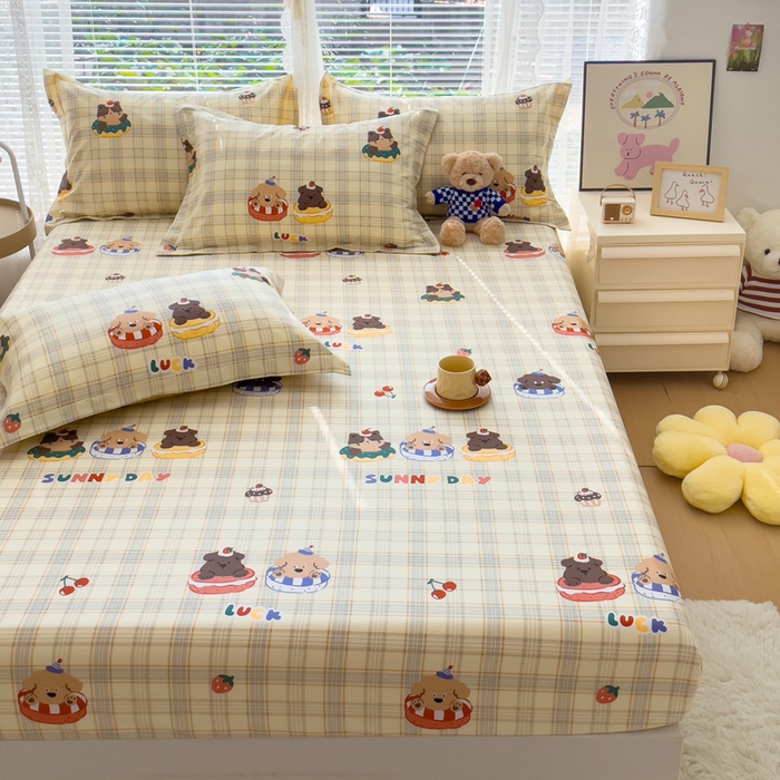 91家纺网 家纺一手货源 找家纺 春雨家居 2024新款全棉喷气印花系列单床笠 萌趣时光